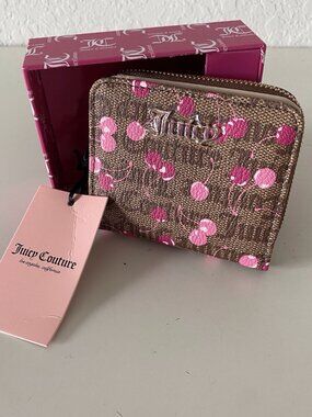 Juicy‎ Couture Cherry Status Small Zip Around Bifold Wallet Chestnut Chino Pink